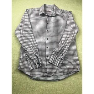 Tasso Elba Dress Shirt Mens Small Long Sleeve Brown Plaid Button Shirt Purple